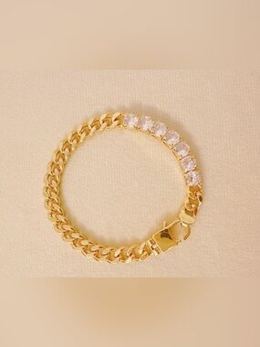 NWT Ellison + Young Gold Tennis Chain Bracelet with Crystal Accents